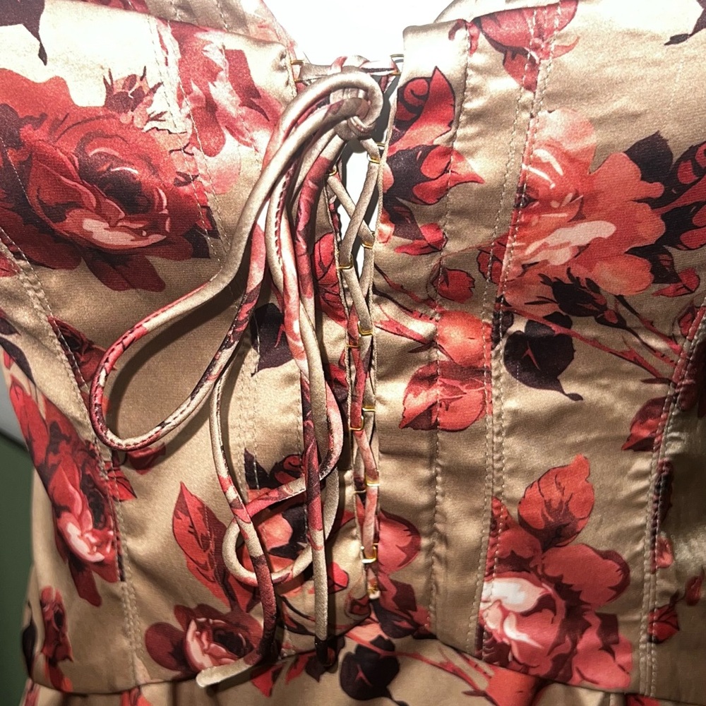 Oh Polly Floral Satin Lace-Up Corset Mini Dress - Picture 4 of 5